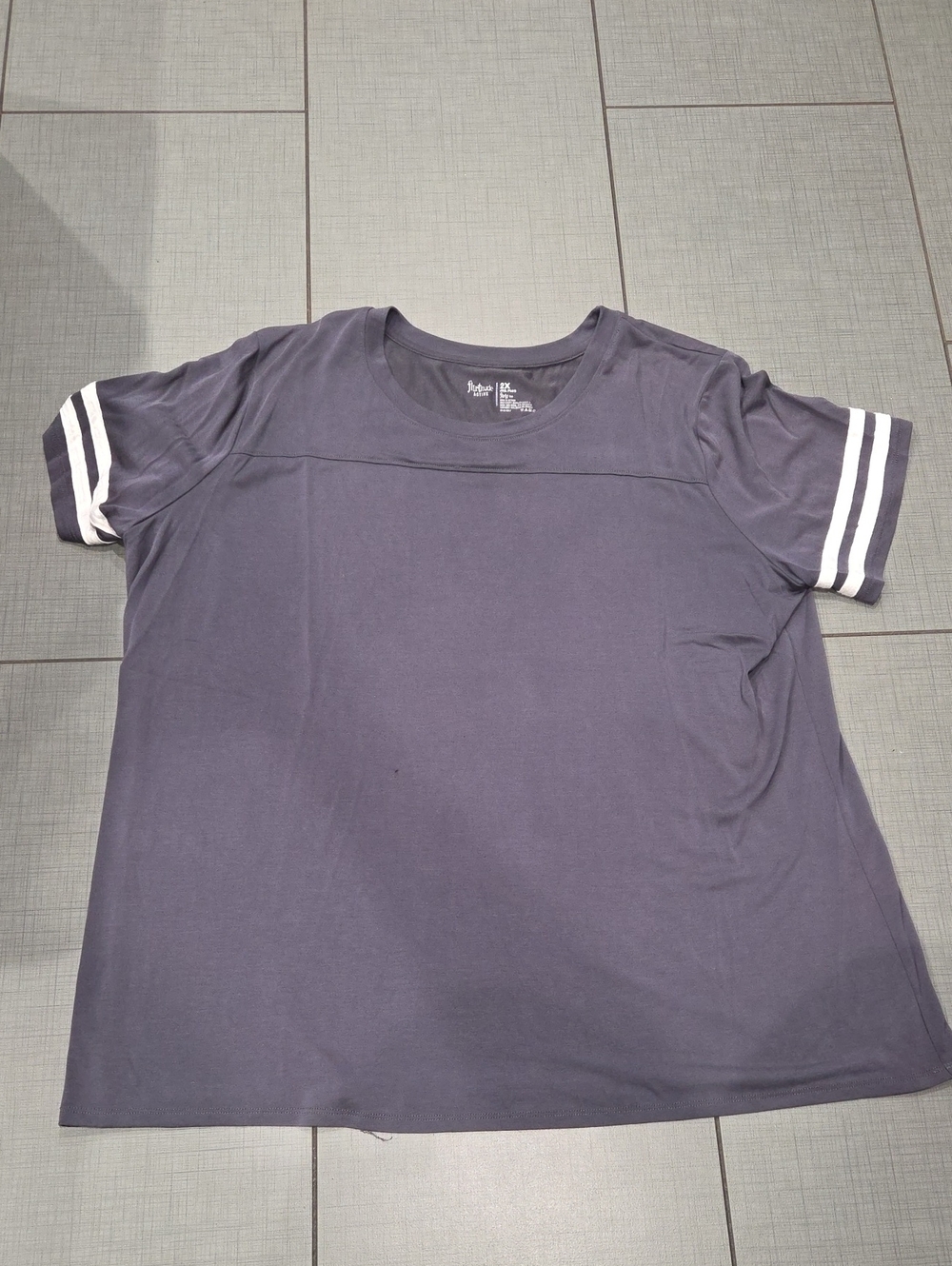 flirtitude Gray Short Sleeve Tee with White Sleeve Stripes 2X